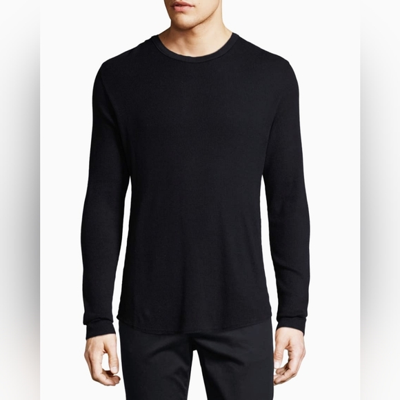 Vince Slim Fit Waffle Knit Long Sleeve T-Shirt Black - Picture 2 of 16